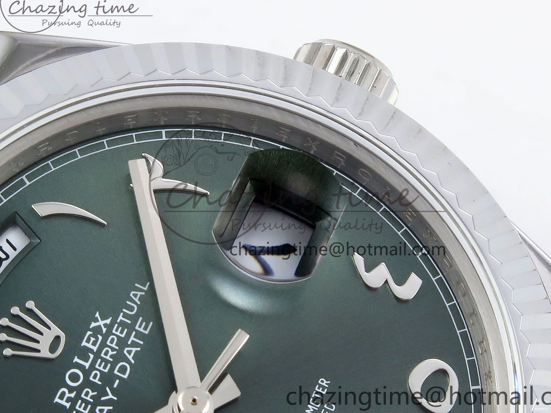904L VR3255 DayDate SS President Green on Steel (Gain 40 Arabic Dial Weight) JDF Bracelet V3 0304